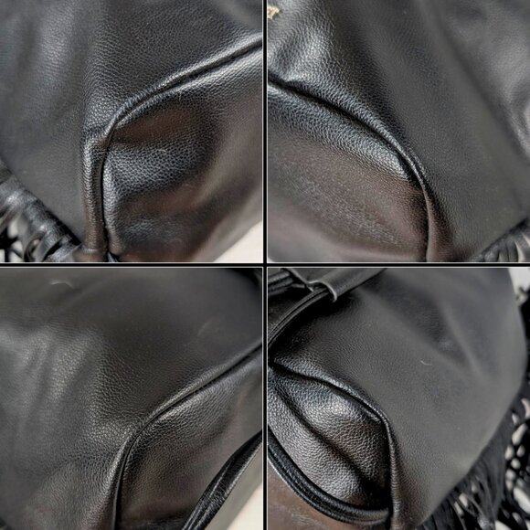 Victoria Secret NWT Black Faux Leather Drawstring Bucket Bag Backpack Tassels - Picture 5 of 7